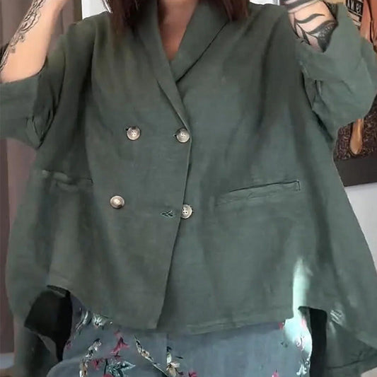 Women's Loose Lapel Buttoned Irregular Hem Top