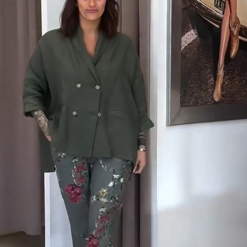 Women's Loose Lapel Buttoned Irregular Hem Top