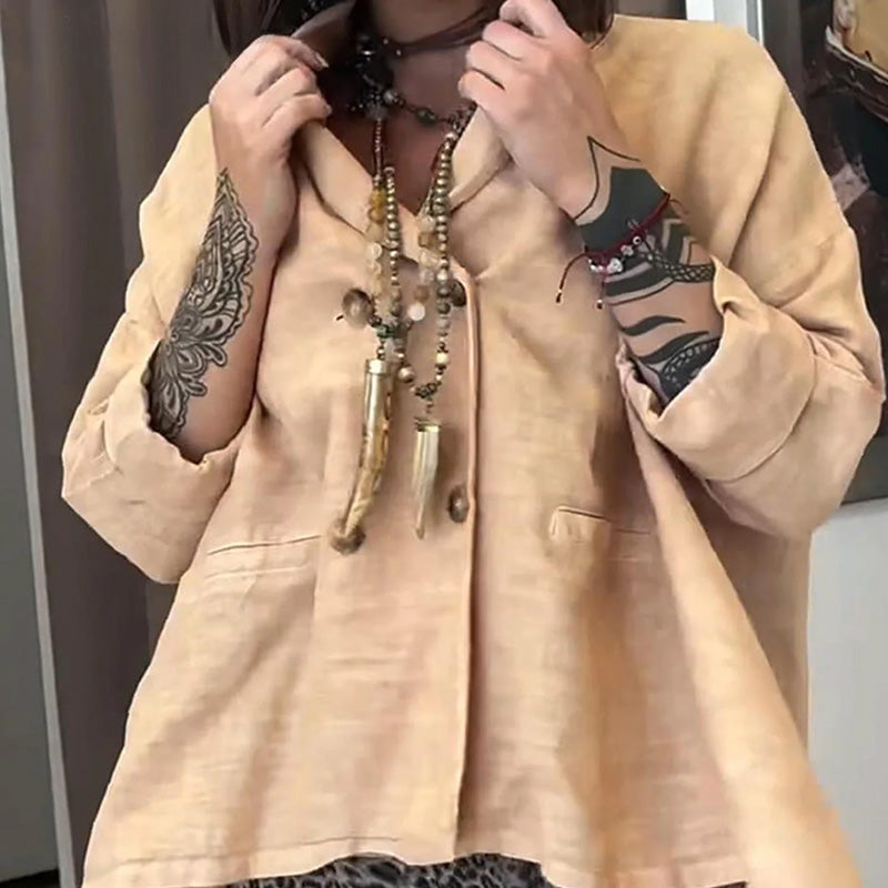 Women's Loose Lapel Buttoned Irregular Hem Top