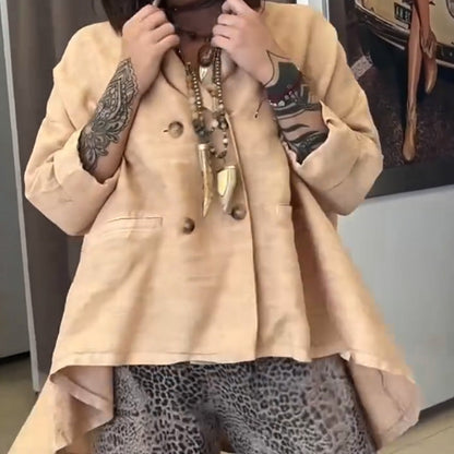 Women's Loose Lapel Buttoned Irregular Hem Top