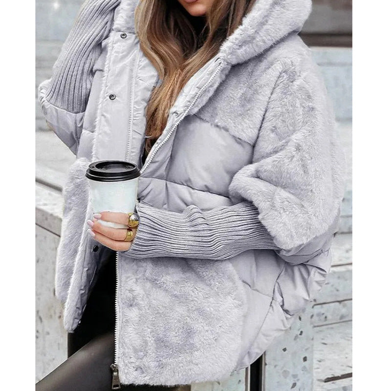 Women’s Oversized Hooded Patchwork Puffer Coat