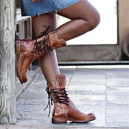 Women’s Vintage Side Lace-Up Boots