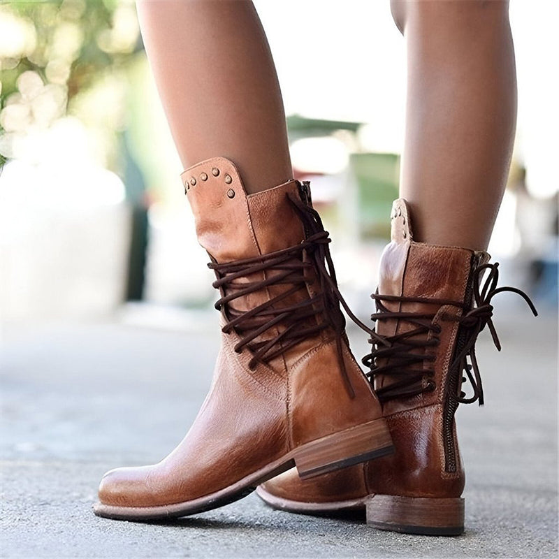 Women’s Vintage Side Lace-Up Boots