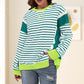Stylish Round Neck Striped Colorblocking Tops