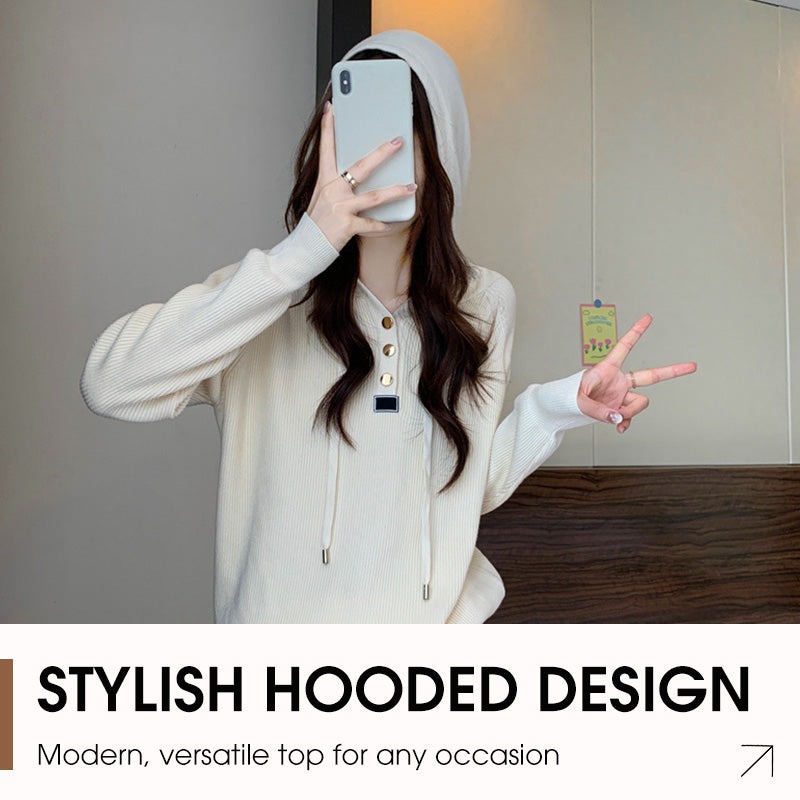 Women’s Stylish Long Sleeve Hooded Knit Top