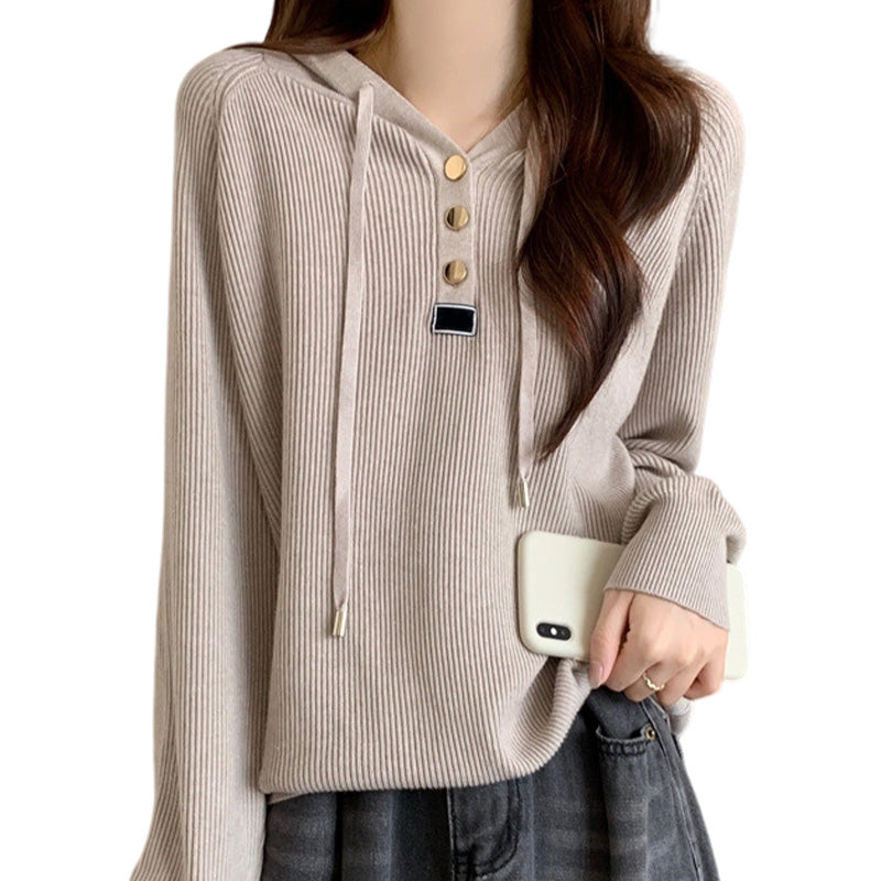 Women’s Stylish Long Sleeve Hooded Knit Top