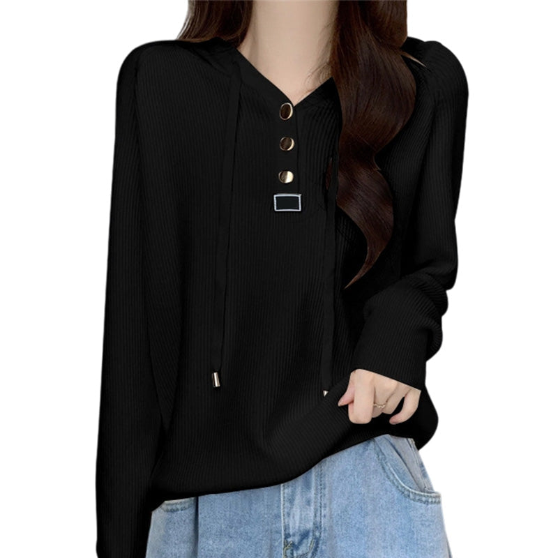 Women’s Stylish Long Sleeve Hooded Knit Top