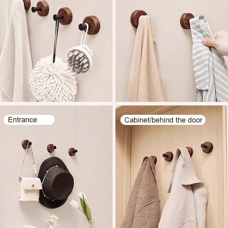 Waterproof Wooden Coat Hook - No Drilling