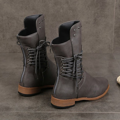 Women’s Lace-Up Low-Heel Round Toe Ankle Boots