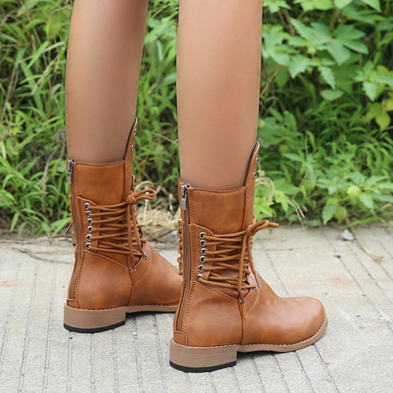 Women’s Lace-Up Low-Heel Round Toe Ankle Boots