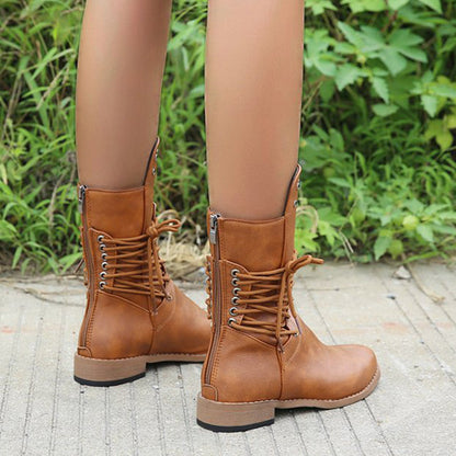 Women’s Lace-Up Low-Heel Round Toe Ankle Boots