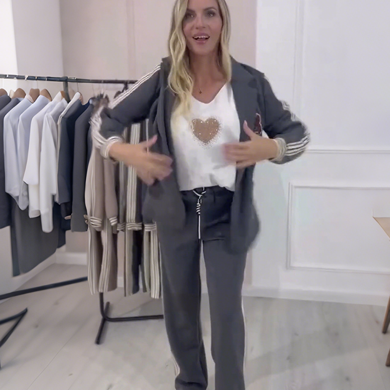 Fashion Side Striped Blazer & Pants 2-Pieces Set