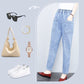 Women's Elastic High Waist Straight Denim Pants