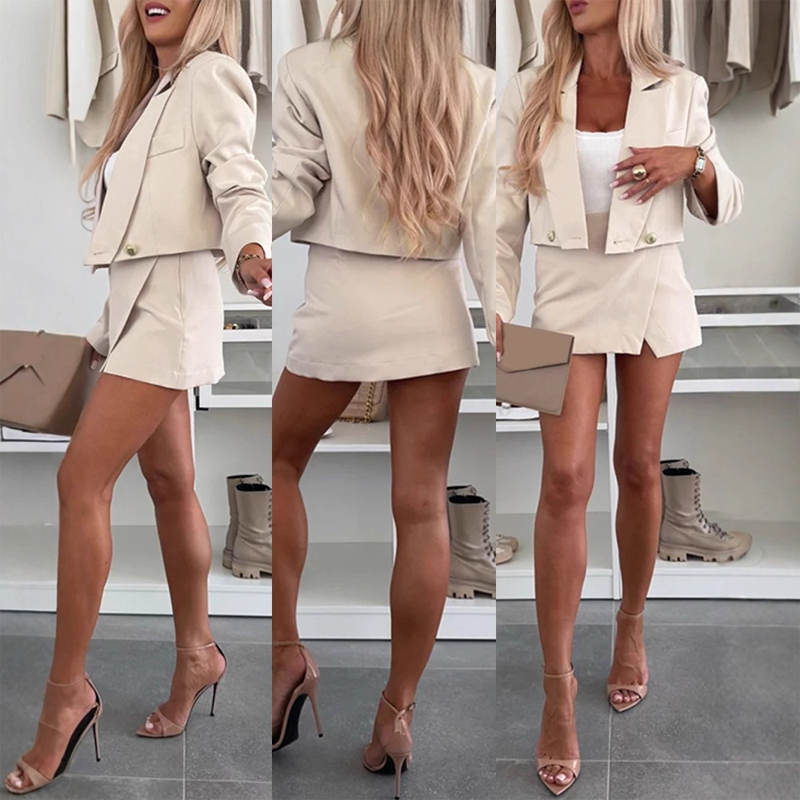 Women’s Short Blazer Split Skirt Pants Set
