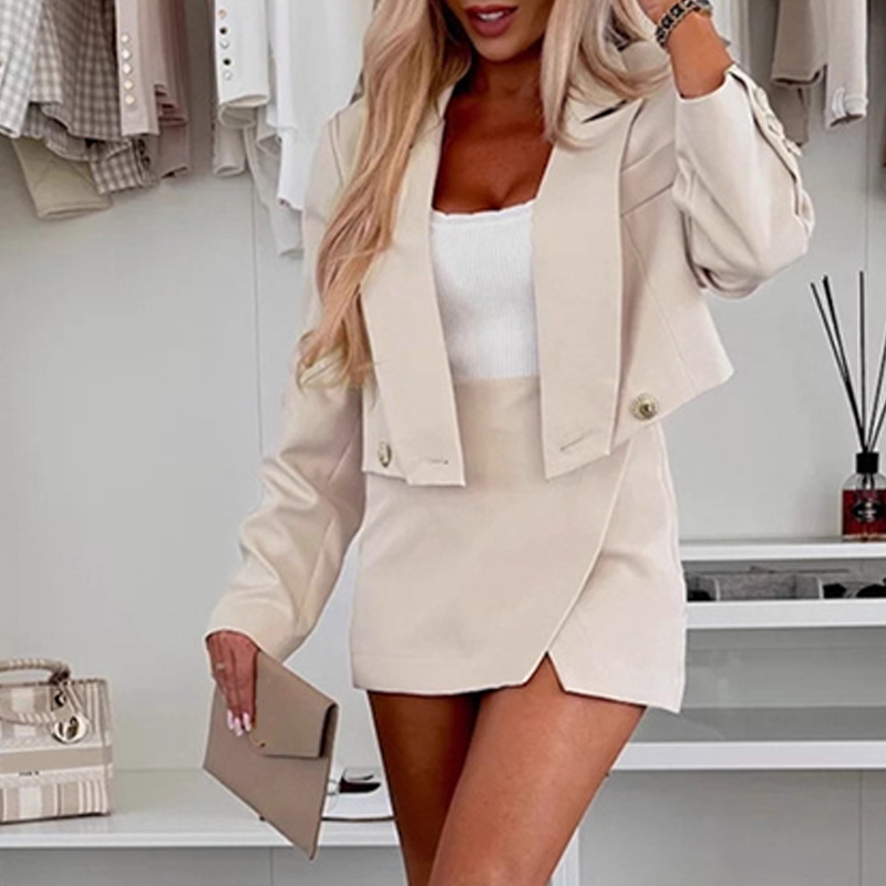 Women’s Short Blazer Split Skirt Pants Set