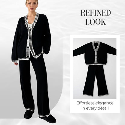 Women’s Stylish Knit Cardigan & Wide Leg Pants 2-Piece Set