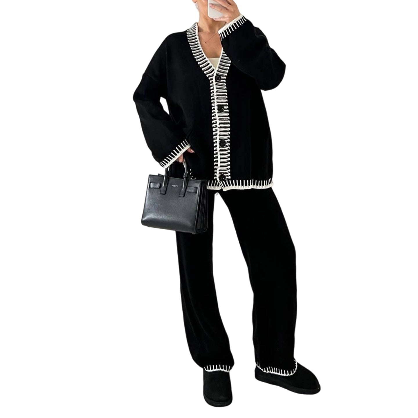 Women’s Stylish Knit Cardigan & Wide Leg Pants 2-Piece Set