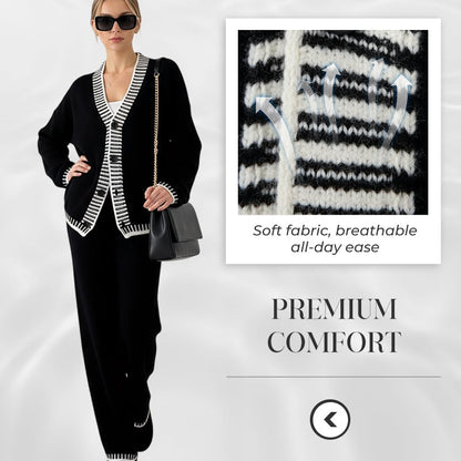 Women’s Stylish Knit Cardigan & Wide Leg Pants 2-Piece Set