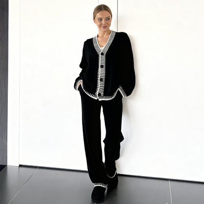 Women’s Stylish Knit Cardigan & Wide Leg Pants 2-Piece Set