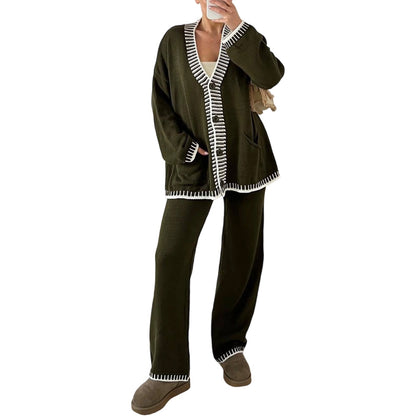 Women’s Stylish Knit Cardigan & Wide Leg Pants 2-Piece Set