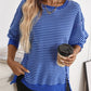 Casual Crewneck Color-Blocked Sweatshirt with Side Split