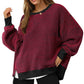 Casual Crewneck Color-Blocked Sweatshirt with Side Split