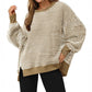 Casual Crewneck Color-Blocked Sweatshirt with Side Split