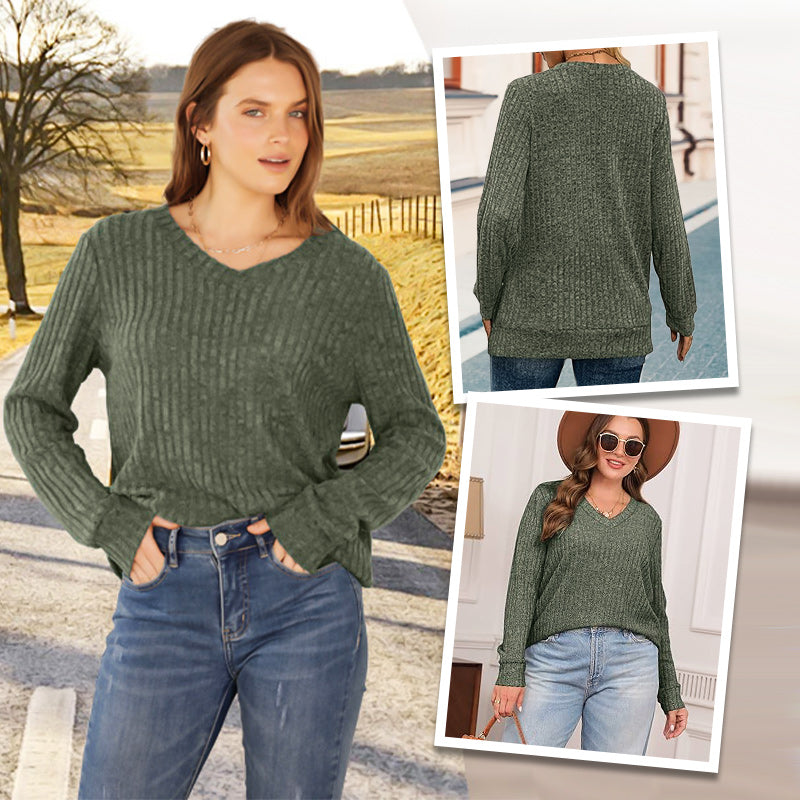 Women's V Neck Long Sleeve Solid Sweater