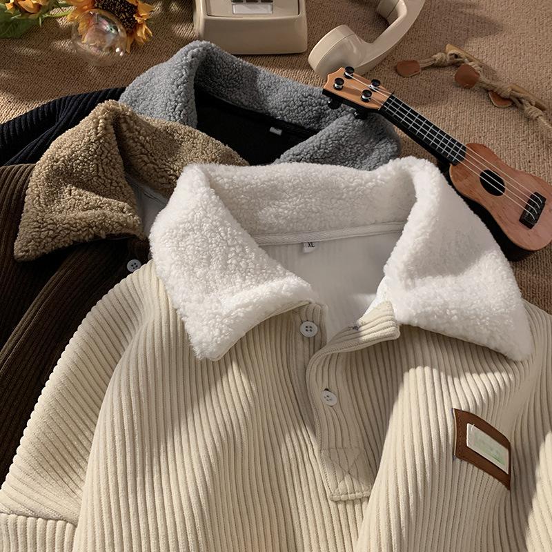 ❄️LAST DAY PROMOTION - 50%OFF 💖 Unisex✨Corduroy Lapel Collar Sweatshirt -👏Warm, Stylish!