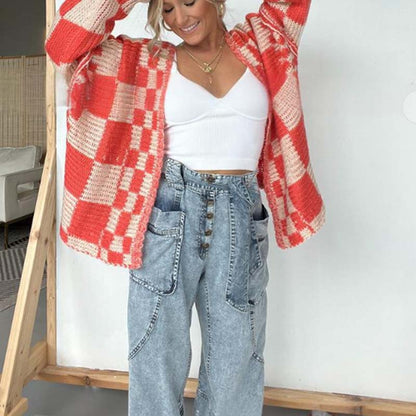 ❄️LAST DAY PROMOTION - 50%OFF 💖 Women's Checkered Open Front Cardigan