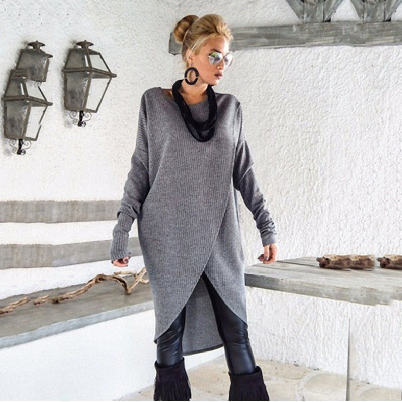 Irregular hem solid color sweater dress