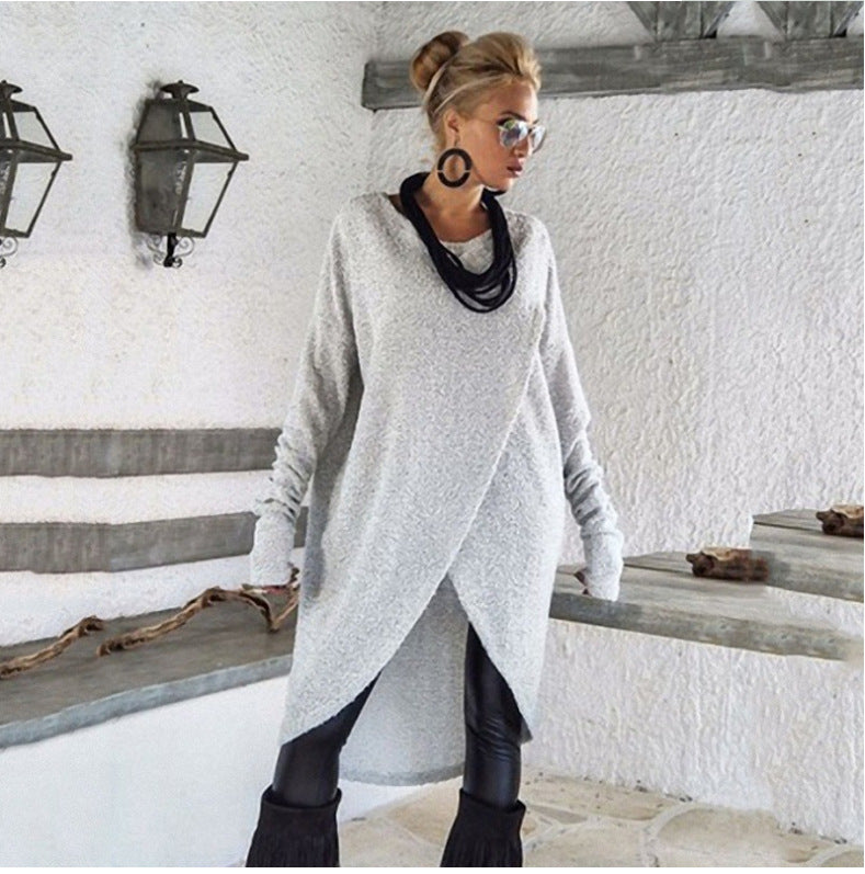 Irregular hem solid color sweater dress