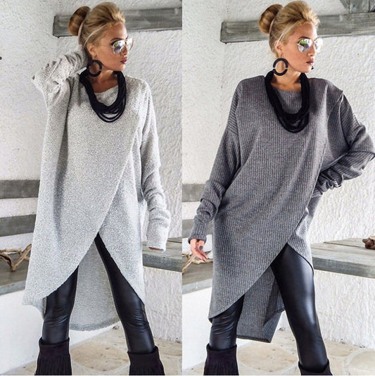 Irregular hem solid color sweater dress