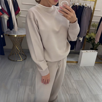 Women's Fashion Round Neck Tops ＆ Pants 2-Piece Set