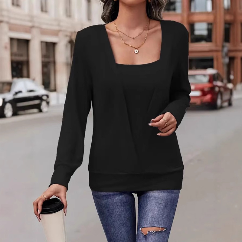 Women's Stylish Solid Color Long Sleeve Top