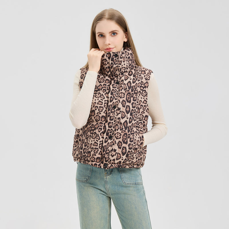 Women's Leopard Print Lightweight Puffer Vest