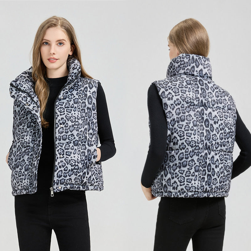 Women's Leopard Print Lightweight Puffer Vest