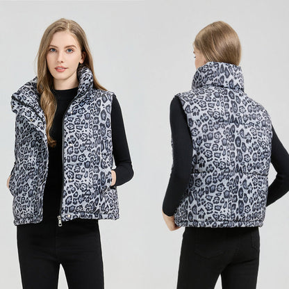 Women's Leopard Print Lightweight Puffer Vest