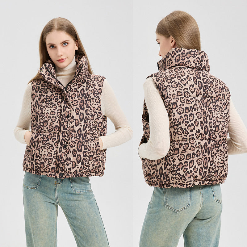 Women's Leopard Print Lightweight Puffer Vest