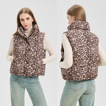 Women's Leopard Print Lightweight Puffer Vest