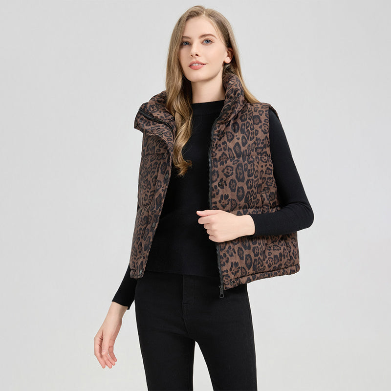 Women's Leopard Print Lightweight Puffer Vest