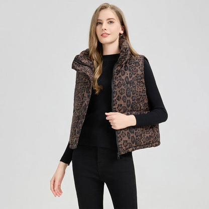Women's Leopard Print Lightweight Puffer Vest