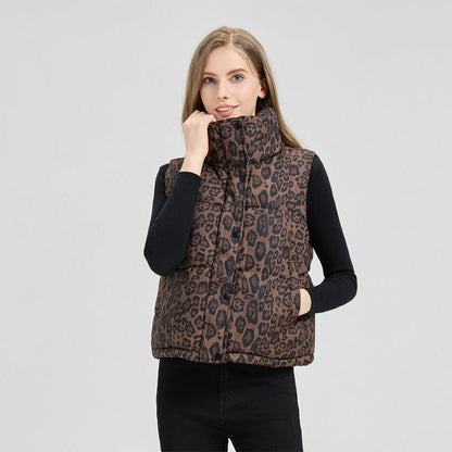 Women's Leopard Print Lightweight Puffer Vest