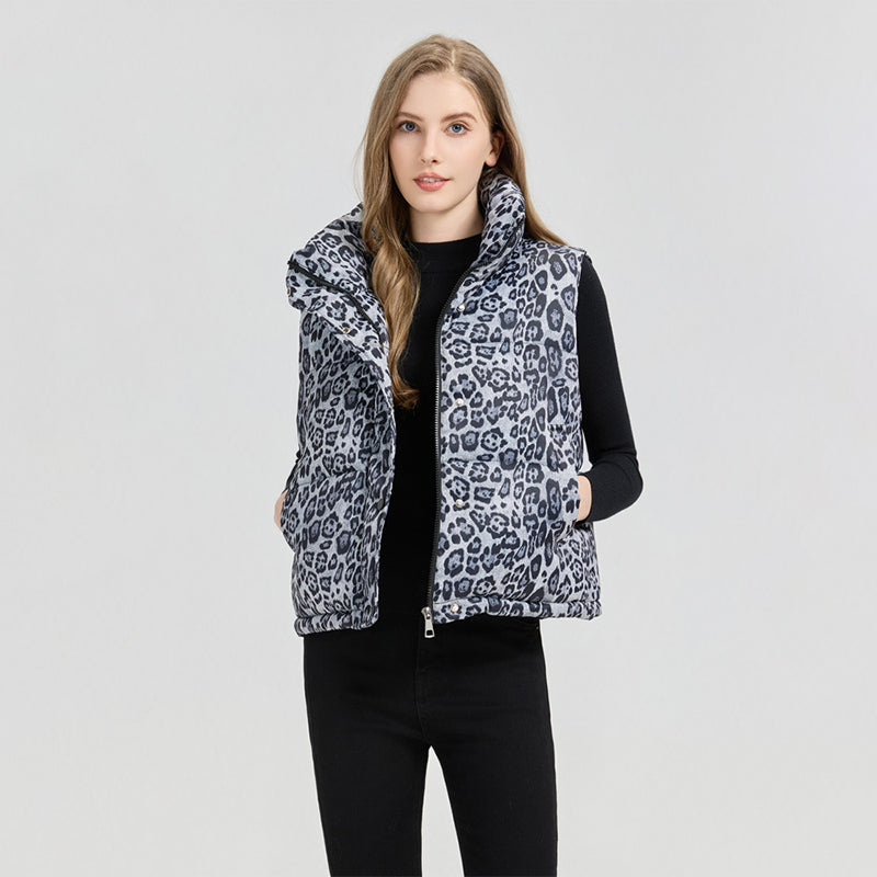 Women's Leopard Print Lightweight Puffer Vest