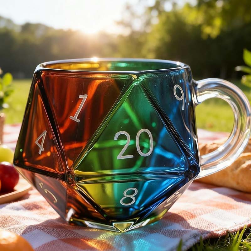 Rainbow Glass D20 Dice Mug with Handle