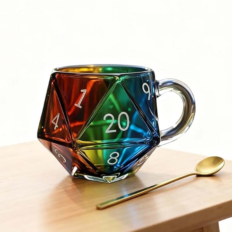 Rainbow Glass D20 Dice Mug with Handle
