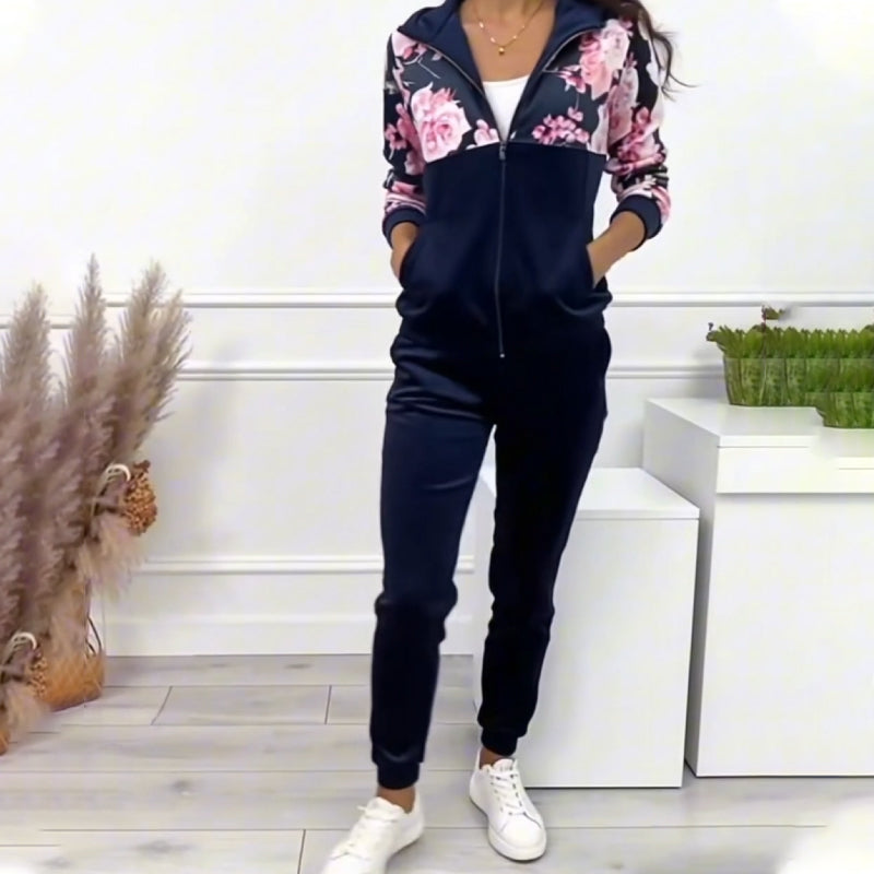 Women's Floral Printed Hooded 2 Pieces Sweatsuits Set