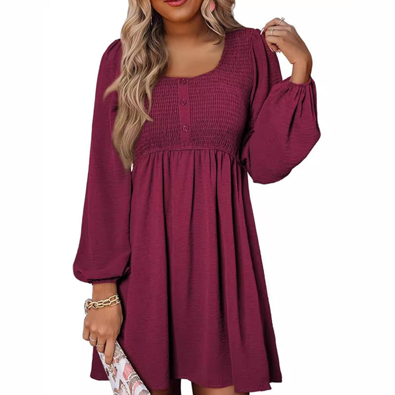 Women's Solid Color Lantern Sleeves Midi Dress