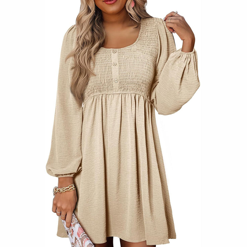 Women's Solid Color Lantern Sleeves Midi Dress