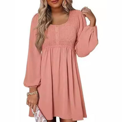 Women's Solid Color Lantern Sleeves Midi Dress
